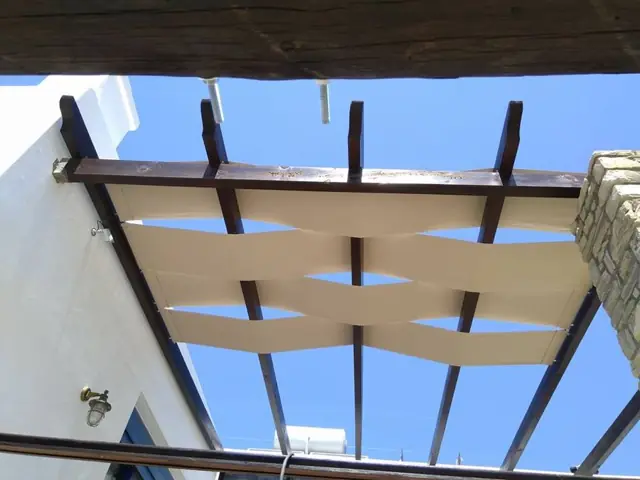 Πλεκτό σύστημα σκίασης σε ξύλινη πέργκολα